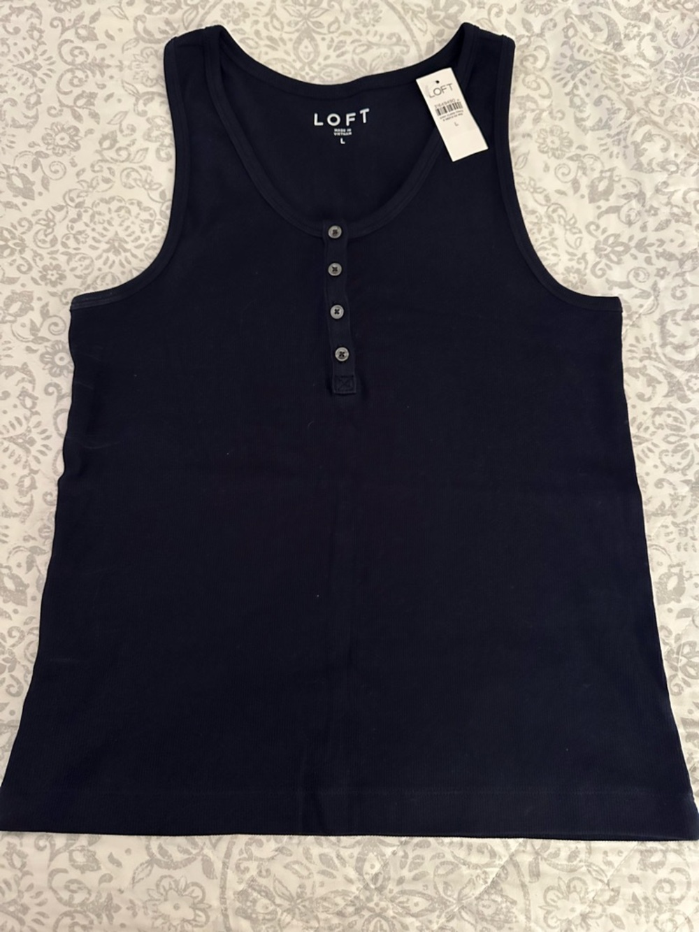 LOFT Navy Ribbed Henley Tank Top